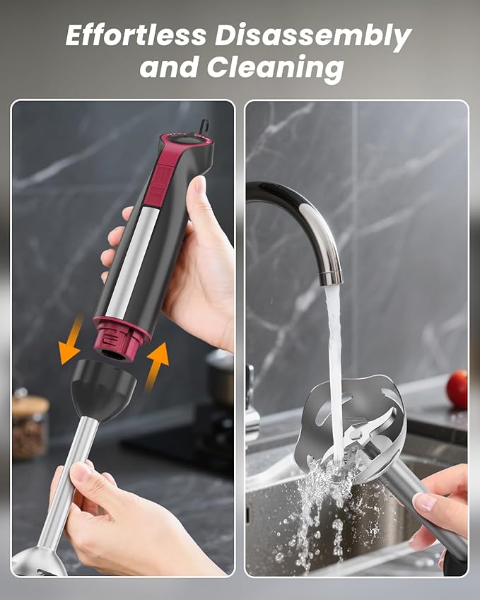 Immersion Blender Handheld 1000W, 3 in 1 Stick Hand Blenders for Kitchen with 20 Variable Speeds & Turbo, 304 Stainless Steel with Electric Whisk & Milk Frother Attachments for Soup, Puree & Emulsion