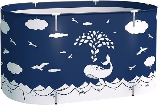 BESTHLS Foldable Bathtub Portable Soaking Bath Tub,Eco-Friendly Bathing Tub for Shower Stall (Large, Blue Whale)