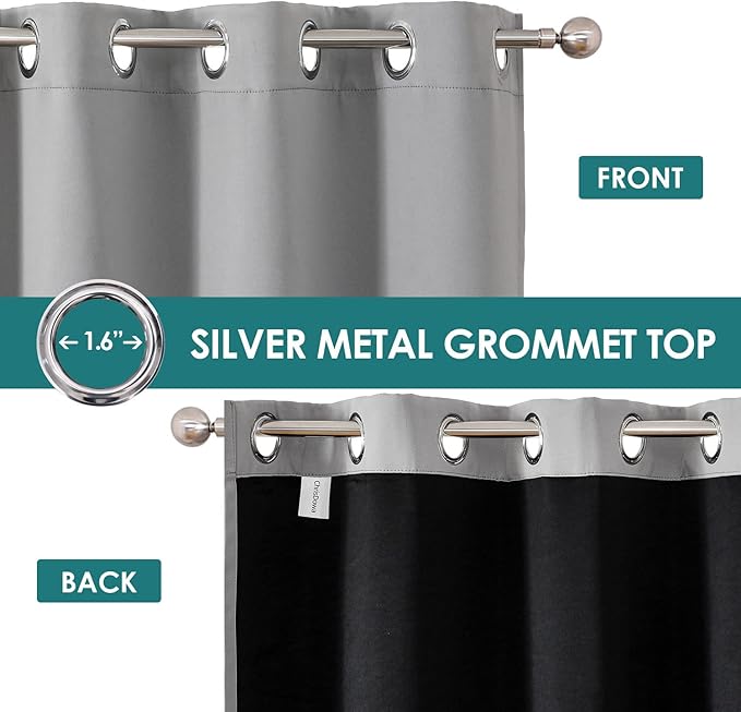 ChrisDowa 100% Blackout Curtains 102 inch Long for Bedroom with Black Liner, 2 Thick Layers Total Blackout Thermal Insulated Grommet Window Curtains 2 Panels Set (Light Grey, 52 x 102 Inch)