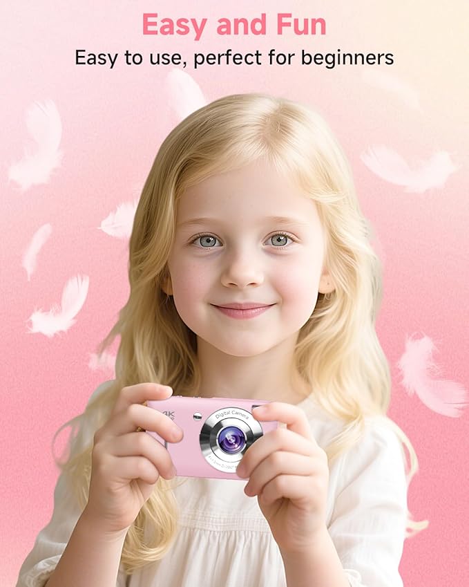 Digital Camera, 44MP FHD 1080P, 16X Zoom, 32GB SD Card, Compact Camera for Kids Teens Adults, Pink