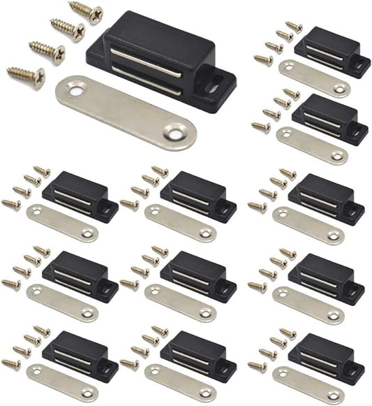 Cabinet Magnet Latch - Best for Cabinet Doors, Cupboards, Drawers and Shutters - Cabinet Magnetic Latch Easy Install - Magnetic Cabinet Catch Screws Included - Set of 12 (Black)…