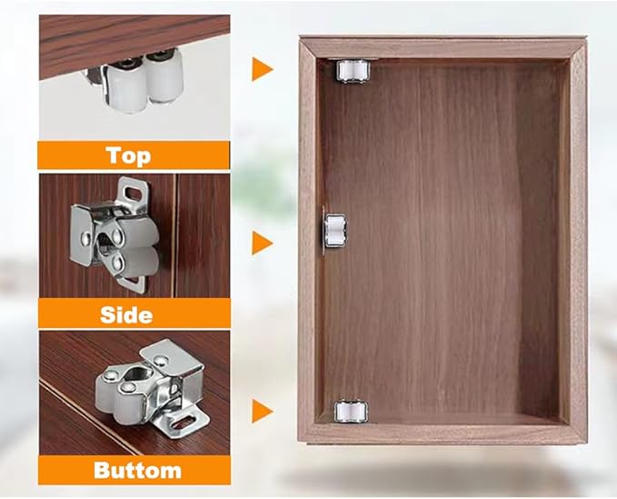 6 Pack Cabinet Latch - Double Roller Catch Hardware for Cupboard Closet Kitchen Cabinet Door Latches and RV Cabinet, Silver