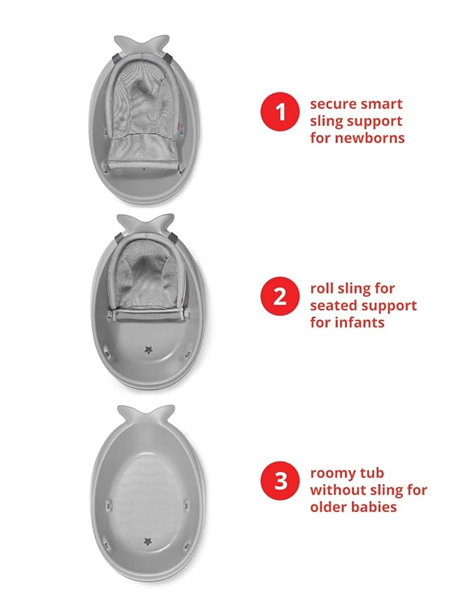 Skip Hop Infant Bath Tub 3-Stage Grow With Baby Smart Sling MOBY Bathtub Grey Age 0+
