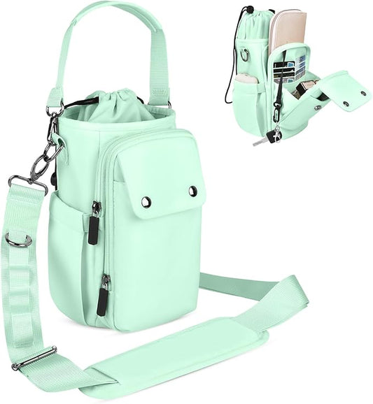 Water Bottle Holder with Strap 32 40oz Crossbody Insulated Water Bottle Carrier Sling Bag with Adjustable Wide Strap and Phone Purse 5 Pockets for Walking Hiking Gym Travel