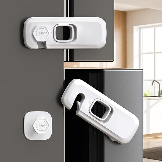5 Pack Fridge Locks for Kids, QYESWHSR Child Proof Refrigerator Lock with Sticky Adhesive Pads, Fridge Child Locks, RV Refrigerator Door Latch, Oven Lock Safety to Keep Door Closed White