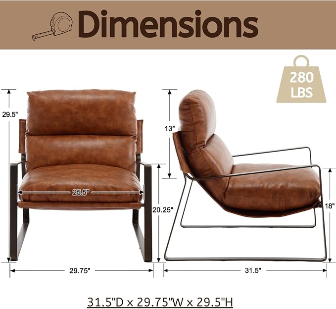 LukeAlon Modern PU Leather Accent Armchairs Set of 2, Upholstered Lounge Chair - Image 2