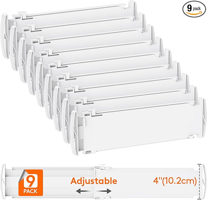 Lifewit 9 Pack Drawer Dividers 4" High, 13.8-22.5" Dresser Drawer Divider, Adjustable Drawer Organizers for Clothes, Plastic Drawers Separators for Dresser, Bedroom, Bathroom, Kitchen, Office