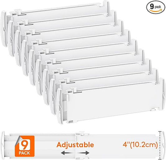 Lifewit 9 Pack Drawer Dividers 4" High, 13.8-22.5" Dresser Drawer Divider, Adjustable Drawer Organizers for Clothes, Plastic Drawers Separators for Dresser, Bedroom, Bathroom, Kitchen, Office