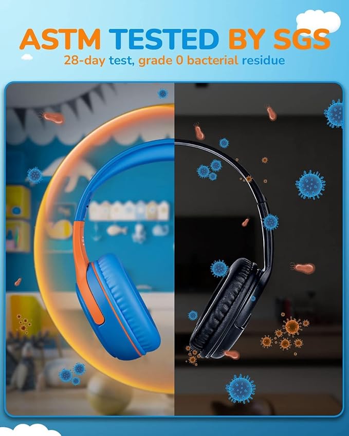 Kids Headphones Wired Toddler Headphones with Microphone, Over-Ear Headphones, 85/94dB Volume-Limiting, 3.5mm Jack, Foldable On-Ear Design - Safe & Comfortable for Learning & Entertainment