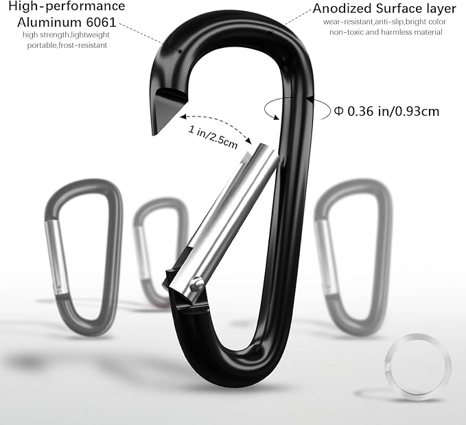 sprookber 4" & 5" Extra Large Aluminum Carabiner D Ring, Caribeener Clips, Spring Snap Hook for Keychain Clip, Set of 4