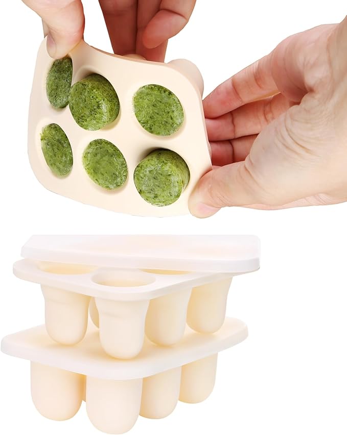 Baby Food Freezer Tray with Lid 2 Pack, Silicone Breastmilk Popsicle Mold, Baby Food Storage Container, Ice Cube Maker for Homemade Baby Meals (Carnation)