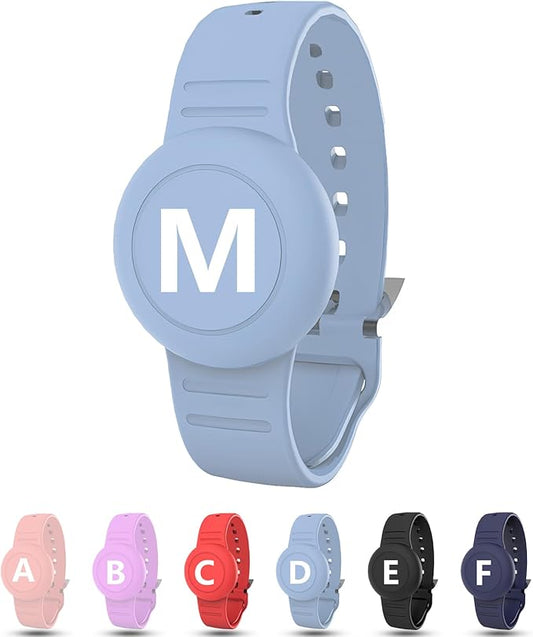 Waterproof Bracelet for AirTag Kids, Personalized Initial Letter Hidden Holder Compatible with Air Tag, Silicone Case for Airtag Adjustable Anti-Lost GPS Tracker for Toddler Child Elder, M