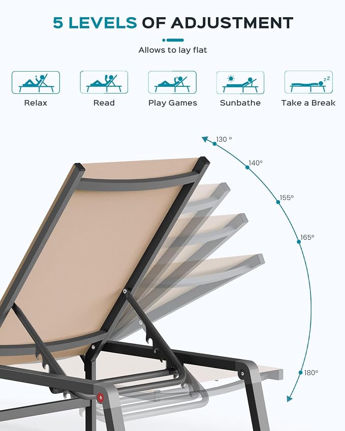 Ciokea Aluminum Foldable Lounge Chairs Set of 4 - Image 4