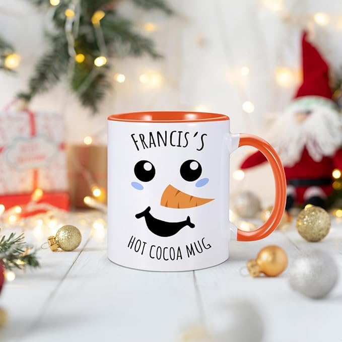 Custom Christmas Mugs Personalized Hot Cocoa Mug for Kids Snowman Hot Chocolate Mug Customized Winter Holiday Mugs 11 oz Christmas Ceramic Mug Xmas Gifts for Boys Girls Family Christmas Decorations