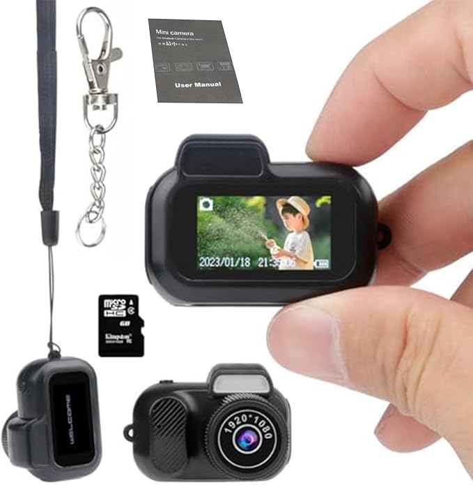 Keychain Camera, World's Smallest 1080P HD Mini Camera, Retro Portable Mini, 100 Mins Battery Life, for Students, Kids (16G)