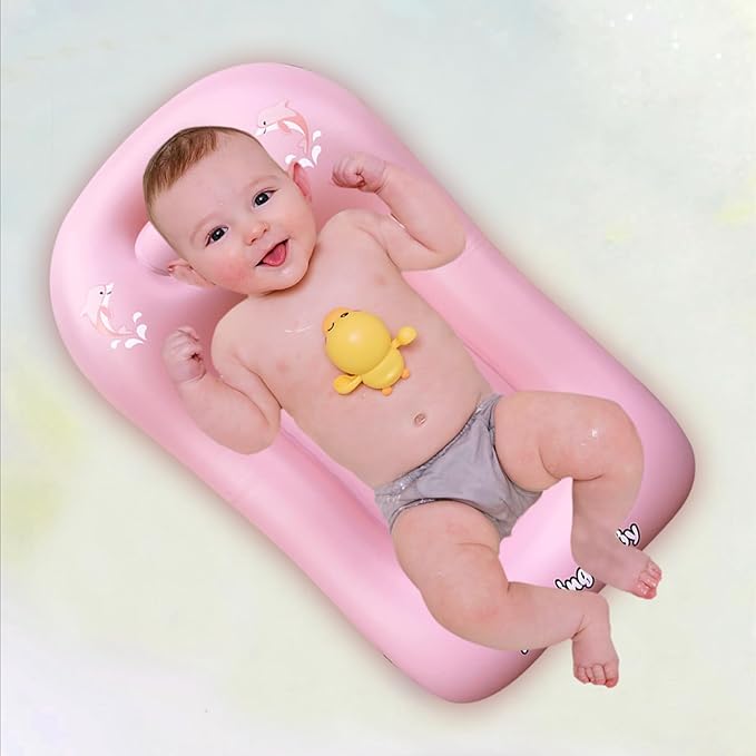 I Inflatable Baby Bathtub, Baby Tubs for Newborns to Toddlers, Infant Bathtub for Baby Travel Essential for Age from 0 to 6 Months,Baby Lounger Pillow for Newborn