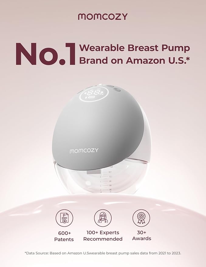 Momcozy Breast Pump Hands Free Upgraded Mobile Flow | M9, App Discreet Control with Personalized Multi-Modes & 15 Levels, Wearable Breast Pump 24mm, 1 Pack Gray
