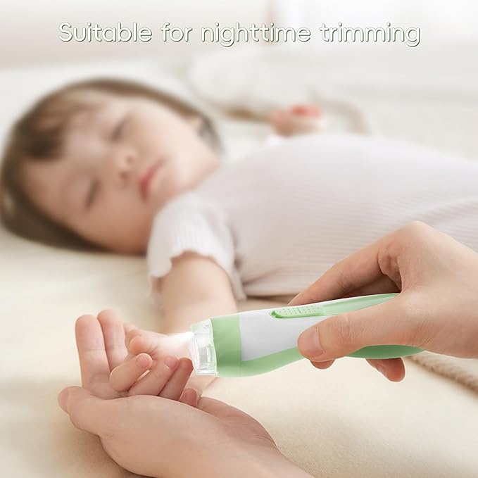 Baby Nail Trimmer Electric, 15 in 1 Baby Nail Clippers for Gentle Nail Care, Rechargeable Baby Nail File Electric with Light &15 Grinding Pads for Infant Toddler, Green