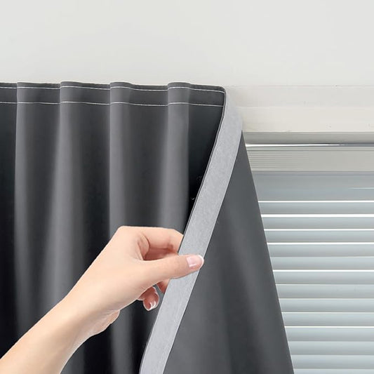 Magic Tape Stick On Curtains Window Shades Pull Down Blackout Window Cover Blackout Curtains for Bedroom No Drillng Self Adhesive Curtains No Rod Small Curtain, 47" W X 79" L, Grey, 1 Panel