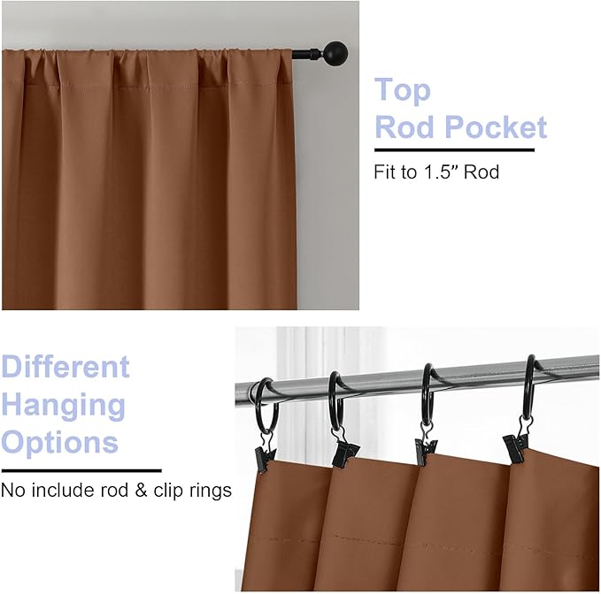 Simplebrand Ava Sun Baked Short Blackout Curtains for Bedroom 45 Inches Long 2 Panels Set, Solid Thermal Insulated, Energy Saving Window Treatment Curtains Blackout Drapes, W40 x L45 Inch, Sun Baked