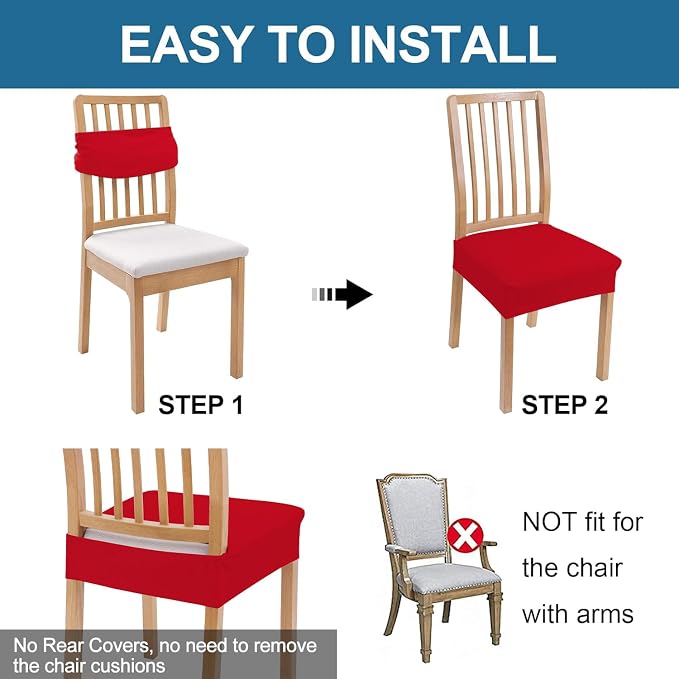 Smiry Waterproof Seat Covers for Dining Room Chairs Set of 6, Stretch Jacquard - Image 5