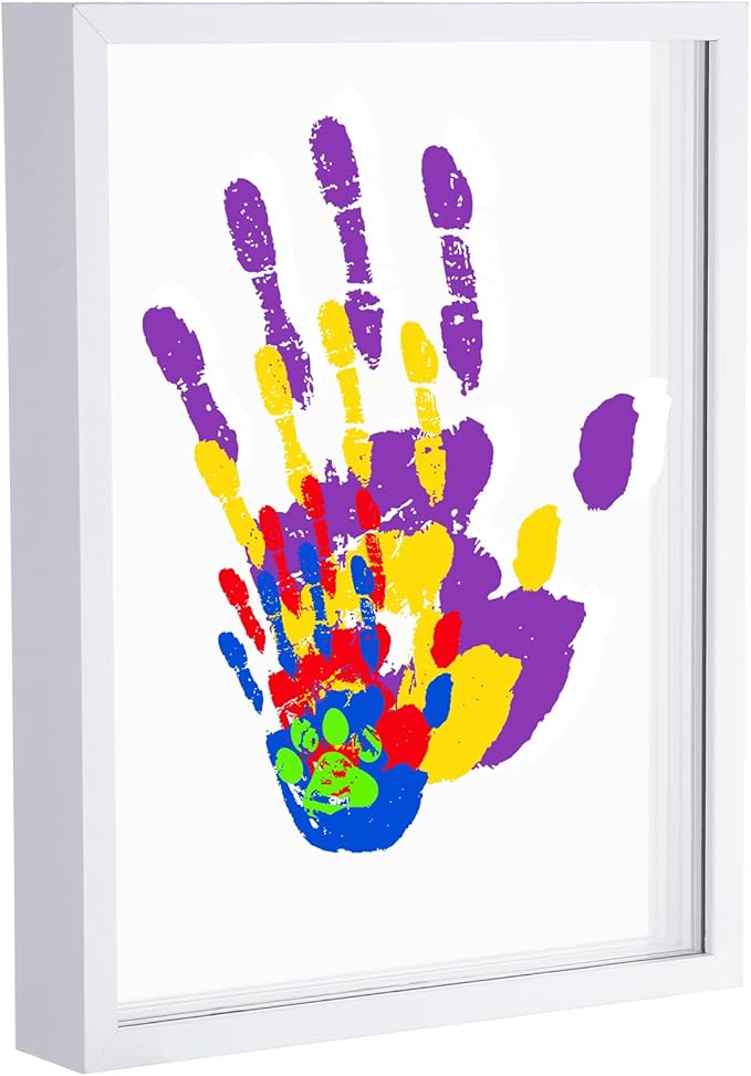 Suzile DIY Handprint Kit for New Parents - Mother's Day Father's Day Gifts,Baby Handprint Frame with 5 Acrylic Boards & 6 Colors Paint,Family Keepsake Craft for First-time Moms Dads(White)