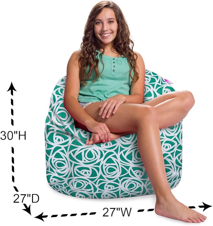 Posh Creations Structured Comfy Bean Bag Chair for Gaming, Reading, and Watching TV, Sonoma Lounge, Canvas - Roses Mint