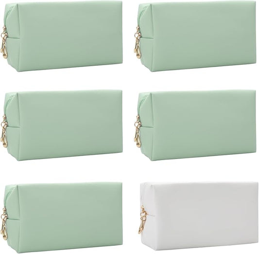 Bridesmaid Proposal Gifts Letter Cosmetic makeup bag bulk for Wedding Party Favors Bachelorette party decorations Toiletry Organizer Bag Makeup Case Gift (6, White&sage green)