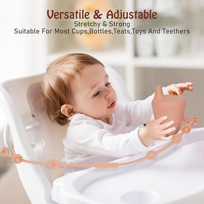 Toy Safety Straps,Silicone Pacifier Clips, Adjustable Stretchable Sippy Cup Straps for Strollers, High Chair, Cribs, Hanging Baskets, Car Seat, Shopping Trolley, 4 Pack, BPA Free