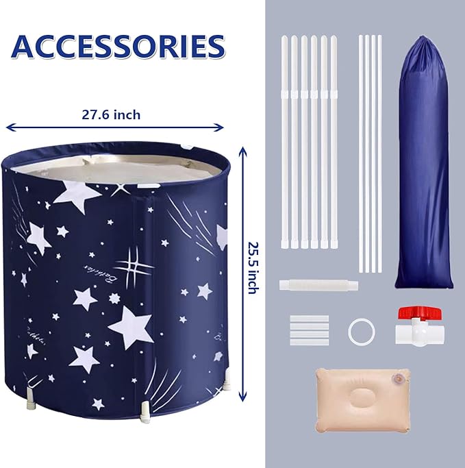 BESTHLS Foldable Bathtub Portable Soaking Bath Tub,Eco-Friendly Bathing Tub for Shower Stall (Blue Sky -1)