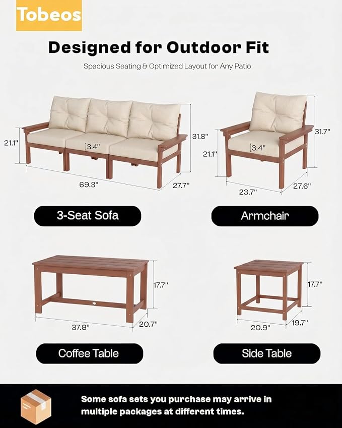 HDPE 7 Piece Patio Furniture Set, All-Weather Outdoor Couch Set - Image 2