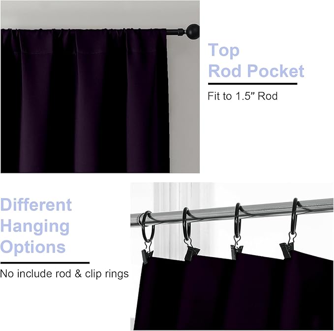 Simplebrand Ava Blackberry Short Blackout Curtains for Bedroom 45 Inches Long 2 Panels Set, Solid Thermal Insulated, Energy Saving Window Treatment Curtains Blackout Drapes, W40 x L45 Inch, Blackberry