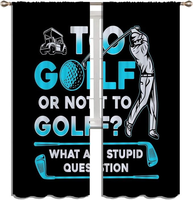 Golf Blackout Curtains for Boy Girl Room Darkening Decor,Sports Themed Golfers and Cars Bedroom Living Room Home Rod Pocket Thermal Insulated Window Curtain/Drapes Panel,84x63 Inch…