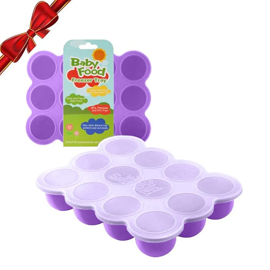Samuelworld Baby Food Storage Container, 12 Portions x 2.5oz - BPA Free Silicone Freezer Tray with Clip-On Lid for Breast Milk Storage, Homemade Baby Food, Vegetable & Fruit Purees - Purple