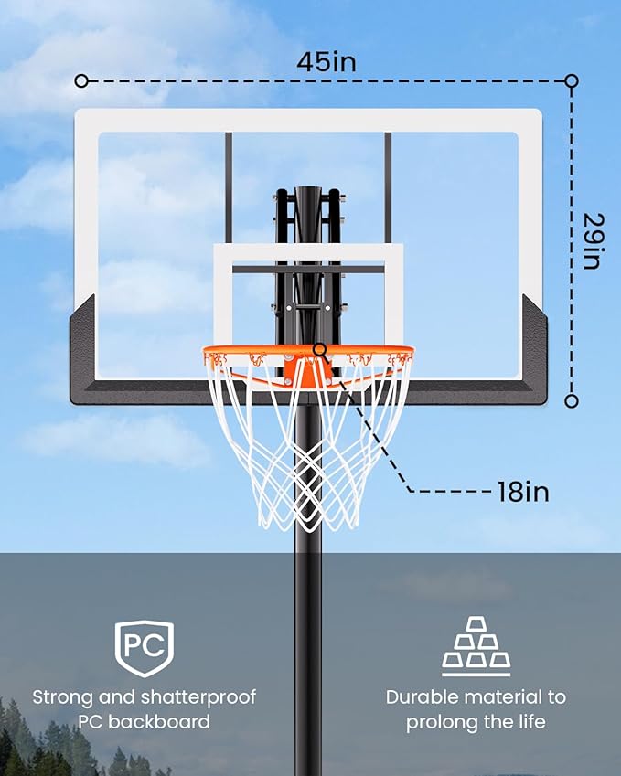 Mayfire Kids Basketball Hoop Adjustable Height 4-8.5 FT, Portable Basketball Goal System with 33'' Shatterproof Backboard for Kids Youth Teens in Driveway, Backyard, Outdoor Play