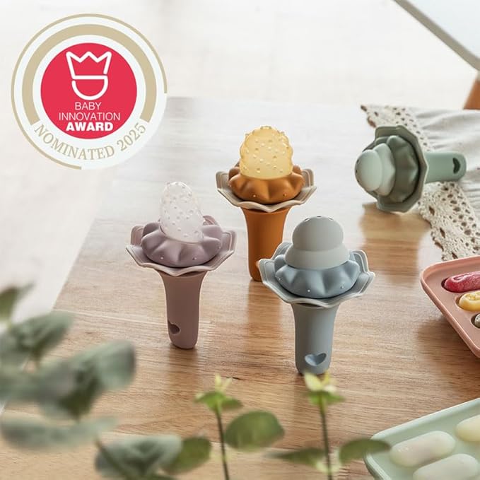 Moonkie Baby Fruit Feeder with Freezer Tray, BPA Free Silicone Food Feeder for Infant Self Feeding, Breastmilk Popsicle Molds, Mesh Feeder with Two Pouches, Baby Shower Gifts 4 Months+, 2 Pack