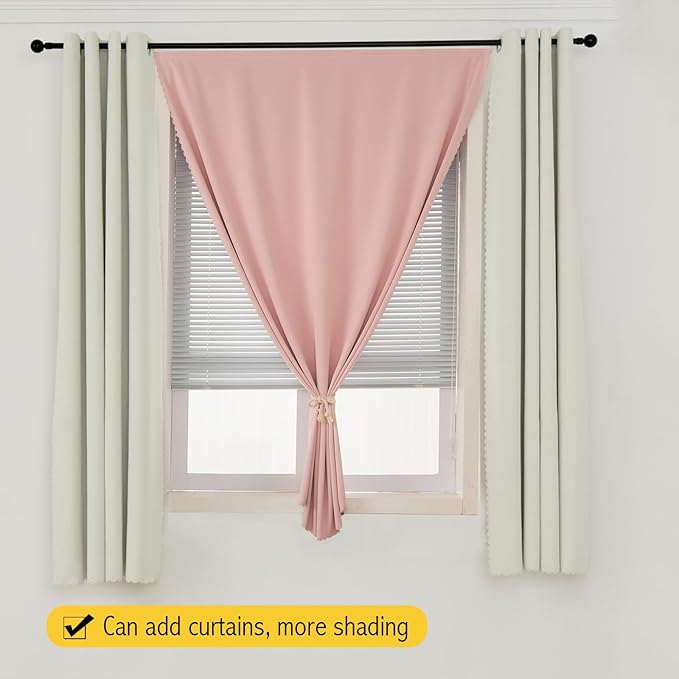 Self Adhesive Blackout Curtains- Stick on Curtains Shades Window Blinds Curtains No Rod Needed Easy to Hang Curtain, Use for Bedroom, Living Room,Roman Shades, 35" W X 71" L, Pink, 1 Panel