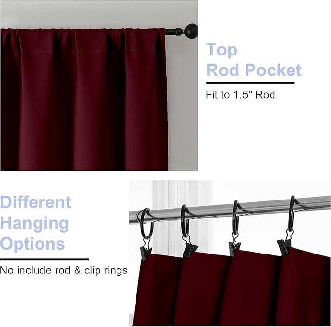 Simplebrand Ava Burgundy Blackout Curtains for Bedroom 96 Inches Long 2 Panels, Solid Thermal Insulated, Energy Saving Nursery Window Treatment Curtains Blackout Drapes, W40 x L96 Inch, Burgundy
