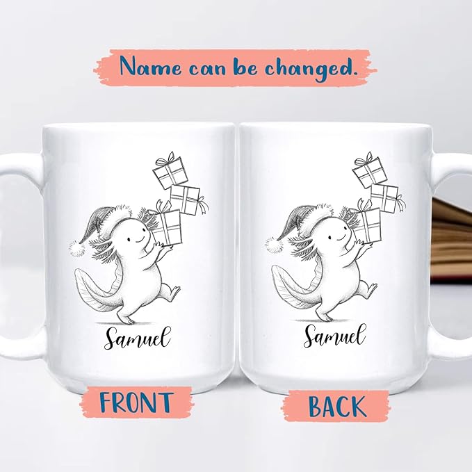 Personalized Axolotl Accent Mug Gift For Birthday Christmas, Axolotls White Coffee Cup 11 15 Oz, Custom Name Axolotl Animal Lover Coffee Mug Gift For Women Men Sister Brother, Cute Animal Travel Cup