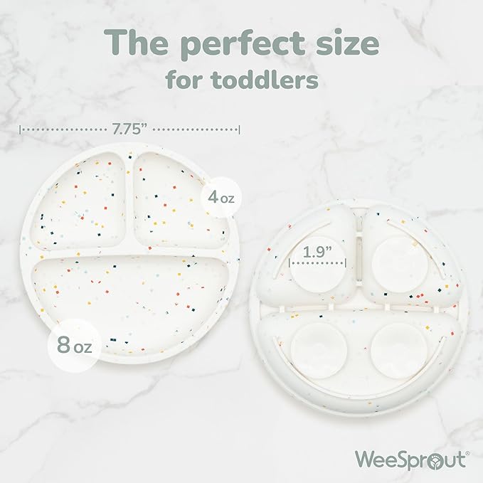 WeeSprout Suction Plates for Babies & Toddlers - 100% Silicone, Dinnerware Stays Put, Divided Design for Picky Eaters, Microwave & Dishwasher Friendly, 3 Pack