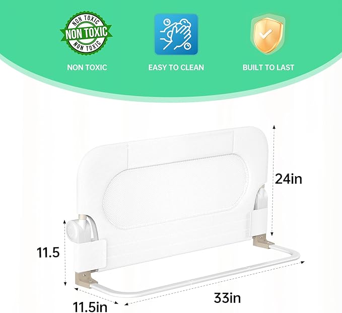 Folding Toddler Bed Rails for Crib,Toddler Bed Guard Rail with Reinforced Anchor Safety System,Bed Rail for Kids Fit,Bunk,Full Size,Queen,King,Twin(White,33"x23.6")