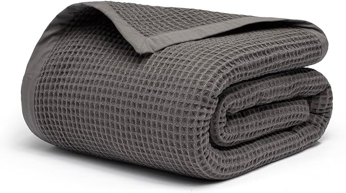 Salt Earth GOTS Certified 100% Organic Cotton Throw Blanket, 90" X 90" Waffle Blankets & Throws for Bed, Throw Blanket for Couch, Modern & Cozy Blanket, All Season,Comfy & Soft Blanket(Charcoal Grey)