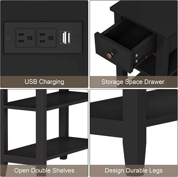 ChooChoo Black End Table Set of 2, Sofa Side Table Living Room - Image 6