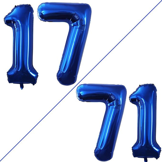 GOER Number 17 Balloons for 17th Birthday Sweet 17 Party Decorations,42 Inch Jumbo Foil Helium 71 Balloons for 71st Birthday Party Decoration (Blue)