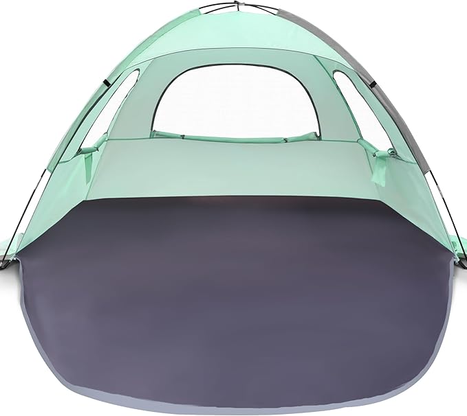 WhiteFang Beach Tent Anti-UV Portable Sun Shade Shelter for 3/4/6/8 Person, Extendable Floor with 3 Ventilating Mesh Windows Plus Carrying Bag, Stakes and Guy Lines