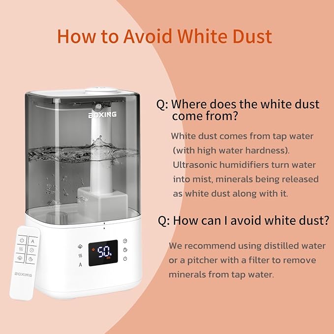 BOXING 6L Warm & Cool Mist Humidifiers for Bedroom, Air Humidfier for Large Room with Remote Control, Auto Mode Perfect for Baby & Plants, Top Fill, Sleep Mode, Timer, Essential Oil Tray, 60H