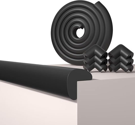 Baby Proof Edge Corner Protector, 6.56FT 0.47''Th L-Shape Furniture Corner & Edge Safety Bumpers with 6 Corners, Pre-Taped, Soft NBR Rubber Foam Desk Edge Cushion Wall Corner Protector（Black）