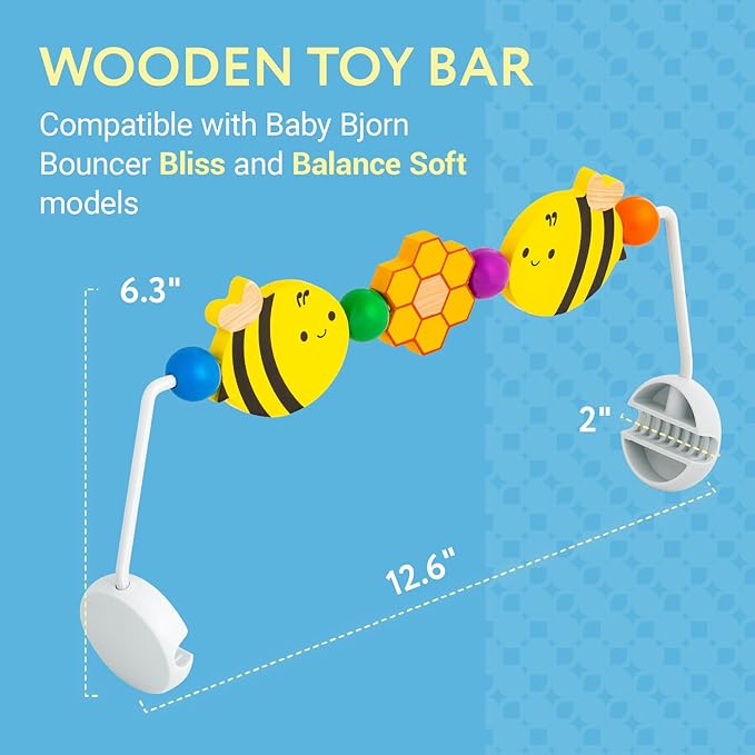 IMPRESA Wooden Baby Arch Toy Attachment Compatible with Baby Bjorn Bouncer - Medium Honey Bee - Bouncer Attachment Bar with Spinning Bee Toys - Stimulates Motor Skills & Hand-Eye Coordination