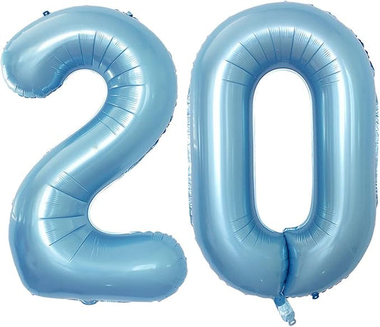 GOER Number 20 Balloons for 20th Birthday Party Decorations,42 Inch Jumbo Foil Helium Balloons for 20th Anniversary (Light Blue)