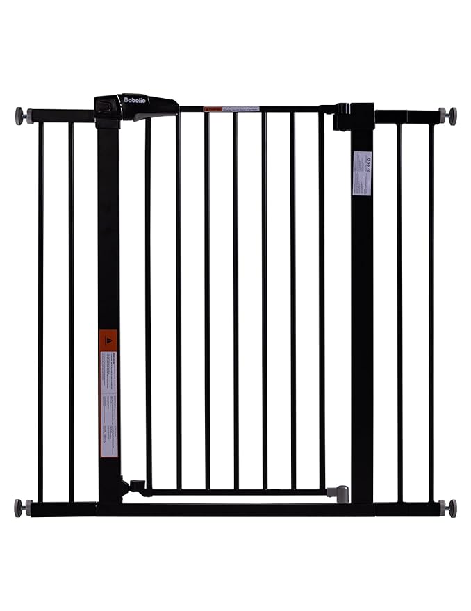 BABELIO 36" Tall Baby Gate, 26-40" Wide Auto Close Pet Gate, Pressure Mounted Metal Dog Gate, Easy-Install No Drilling, No Tools Required, with Wall Protectors and Extension Kits, Black